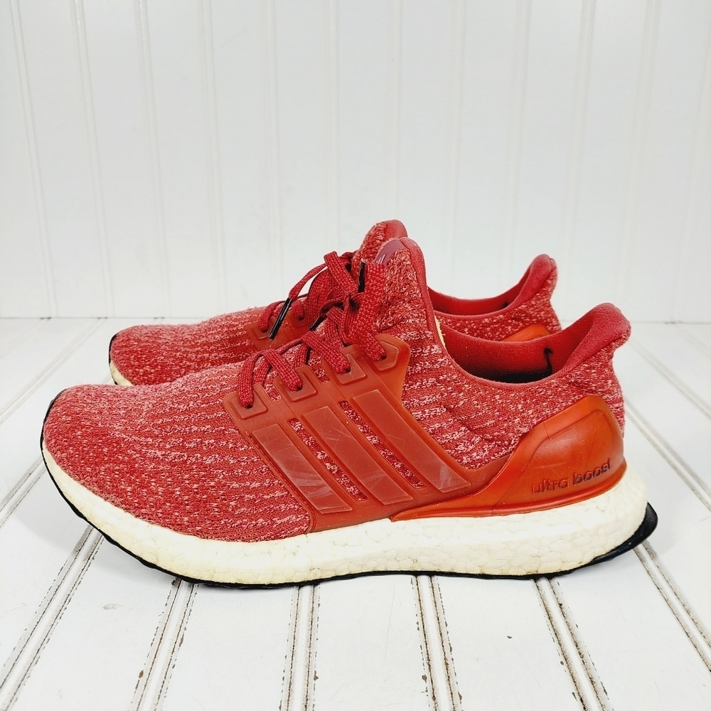 adidas Ultra Boost Red White Athleisure Lace Up Running Sneakers